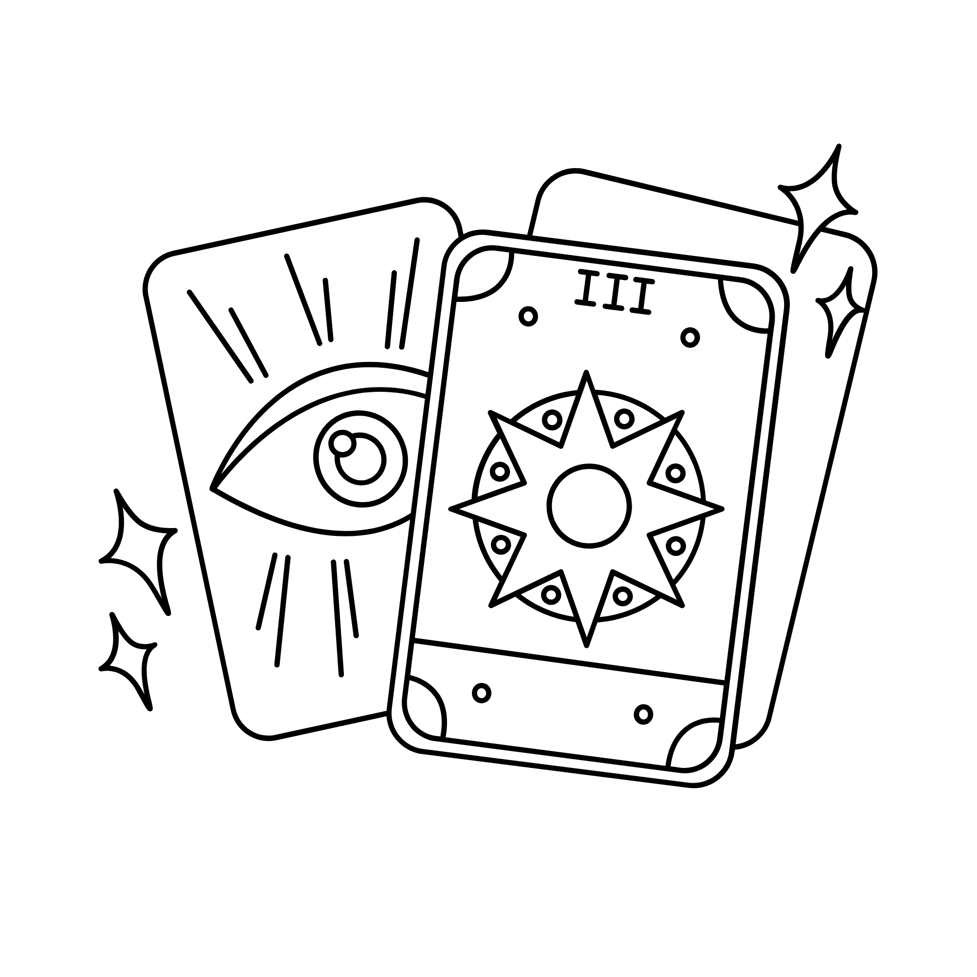 A line drawing of fortune telling cards